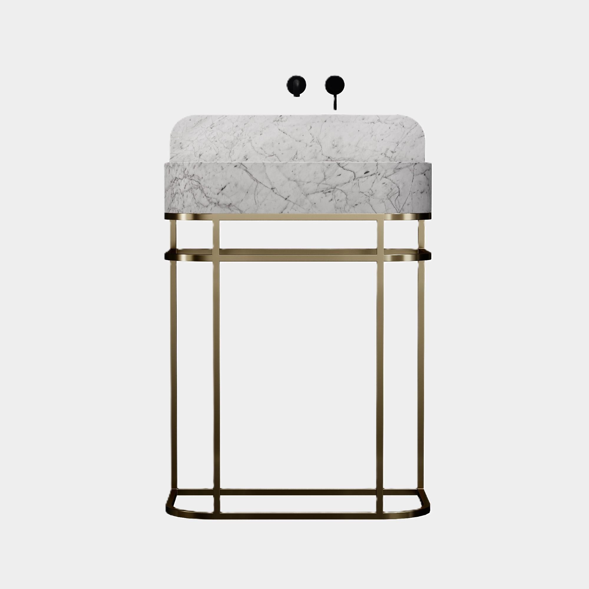 Scandinave moderne Vanity de salle de bains Assens autoportante en marbre blanc de Carrare - Large en vente