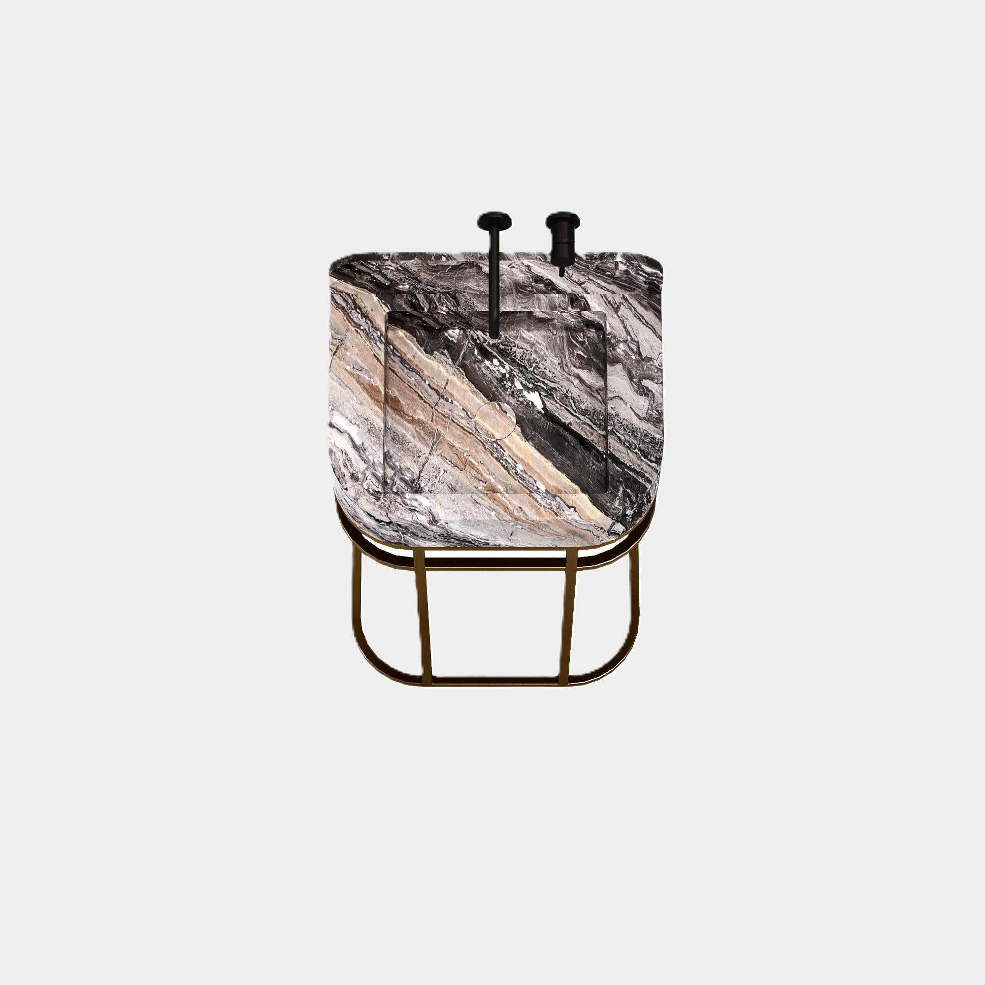 Scandinavo moderno Mobiletto da bagno a libera installazione in marmo Assens - Grey Galaxy - Piccolo in vendita