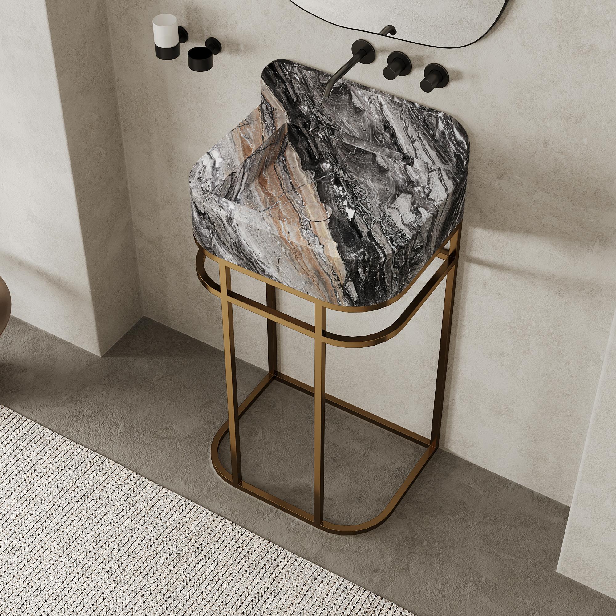 Portoghese Mobiletto da bagno a libera installazione in marmo Assens - Grey Galaxy - Piccolo in vendita