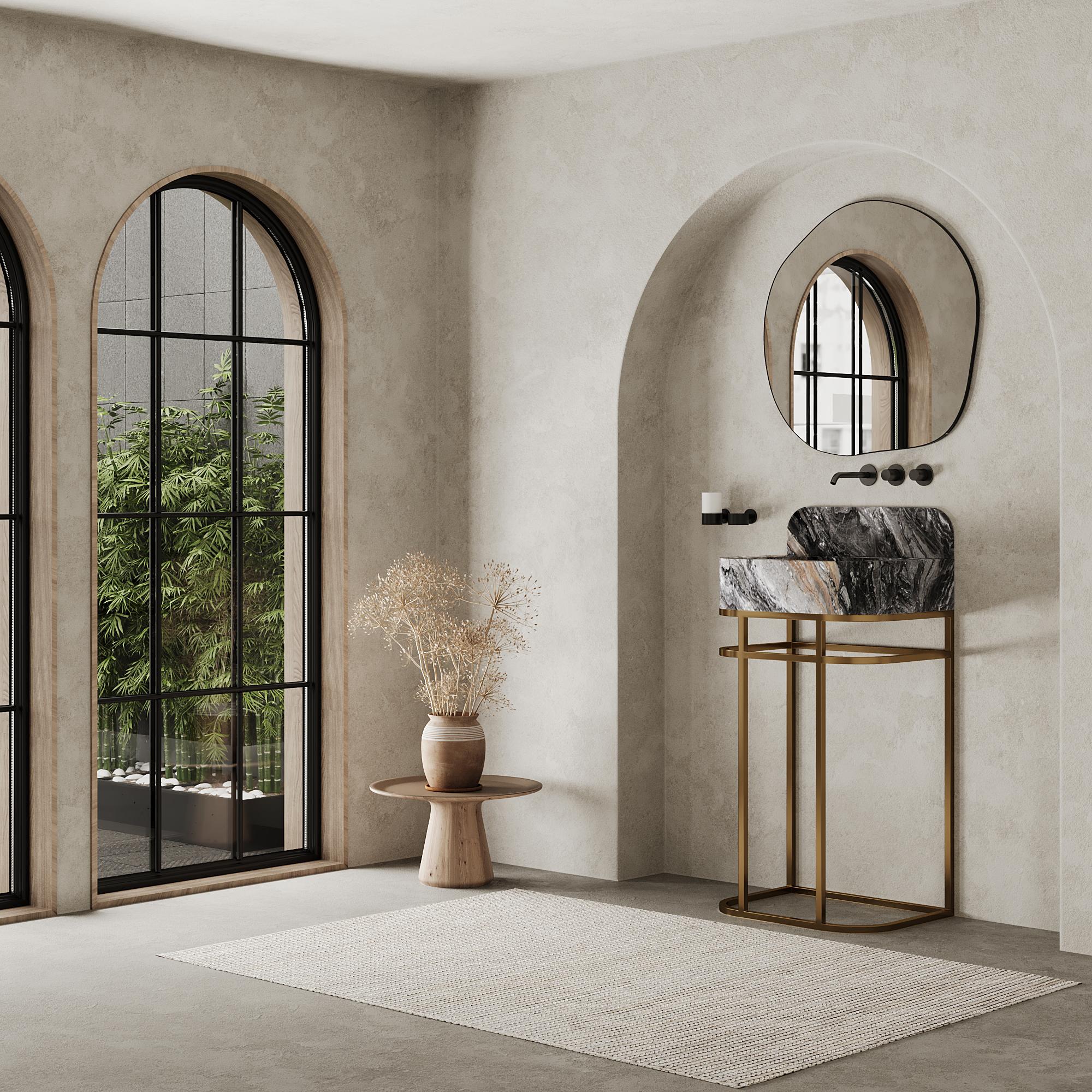 Fatto a mano Mobiletto da bagno a libera installazione in marmo Assens - Grey Galaxy - Piccolo in vendita