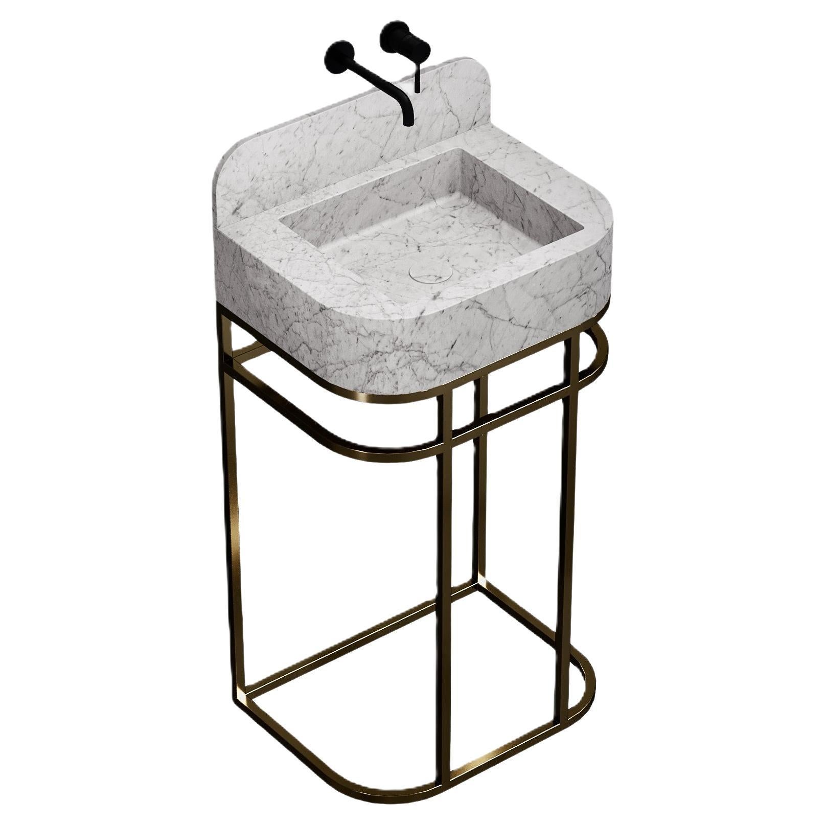 Assens Free-standing Marble Bathroom Vanity - White Carrara - Small