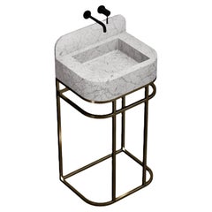 Coiffeuse de salle de bains Assens autoportante en marbre blanc Carrara - Petit