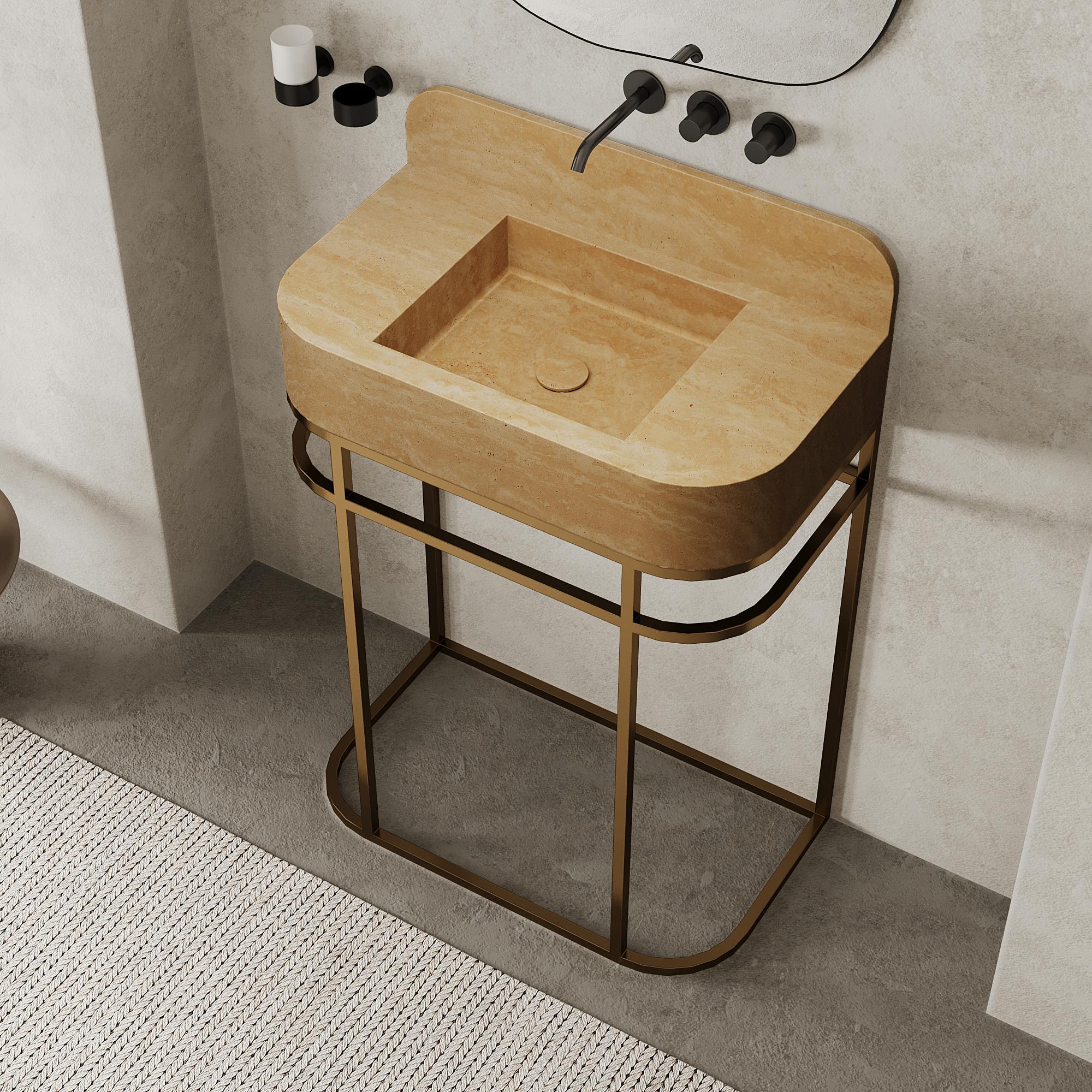 Hand-Crafted Assens - Marble Basin - Beige Travertine - Large For Sale