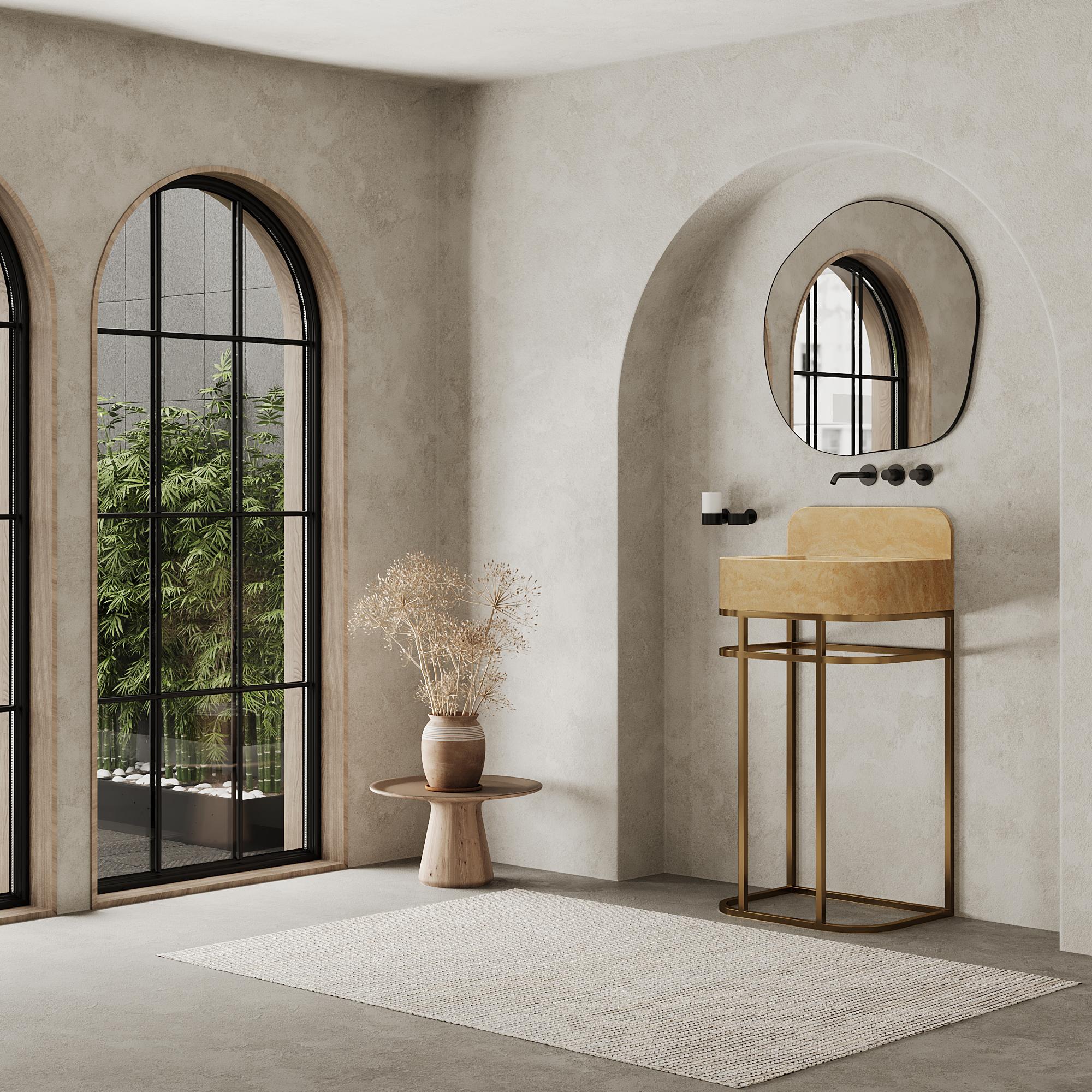 Fait main Assens, bassin en marbre et travertin beige, petit en vente