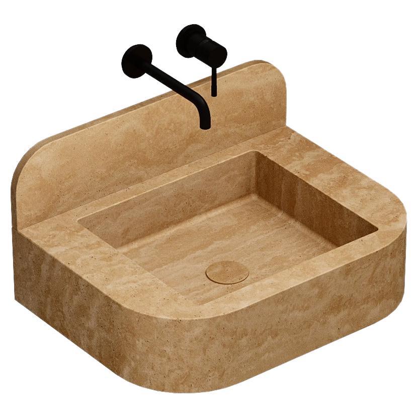 Assens, bassin en marbre et travertin beige, petit