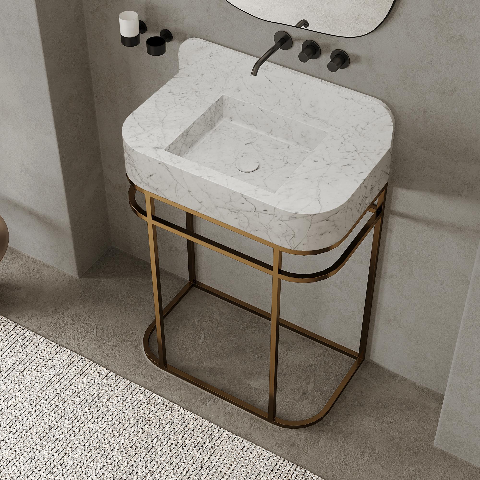 Hand-Crafted Assens - Marble Basin - White Carrara - Large For Sale