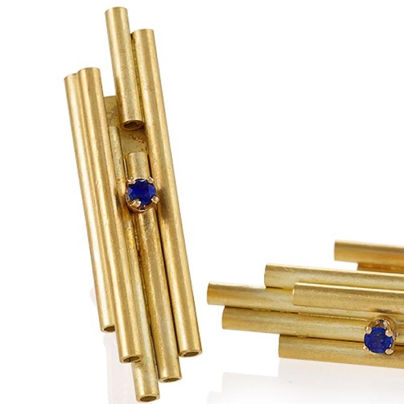Assetto Italian Mid-20th Century Sapphire and Gold Modernist Cufflinks In Excellent Condition In New York, NY