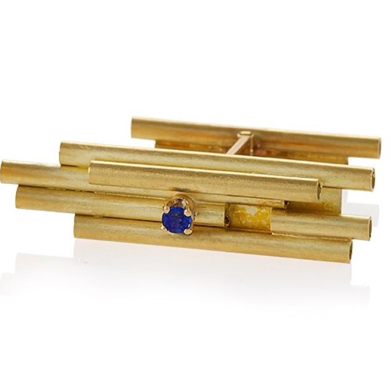 Men's Assetto Italian Mid-20th Century Sapphire and Gold Modernist Cufflinks