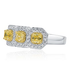 Assher Cut Yellow Diamond Wedding Band 14k White Gold 1.41 ctw