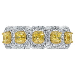 Assher Cut Yellow Diamond Wedding Band 14k White Gold 1.41 ctw