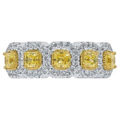 Alliance en or blanc 14 carats avec diamants jaunes taille Assher 1,41 carat