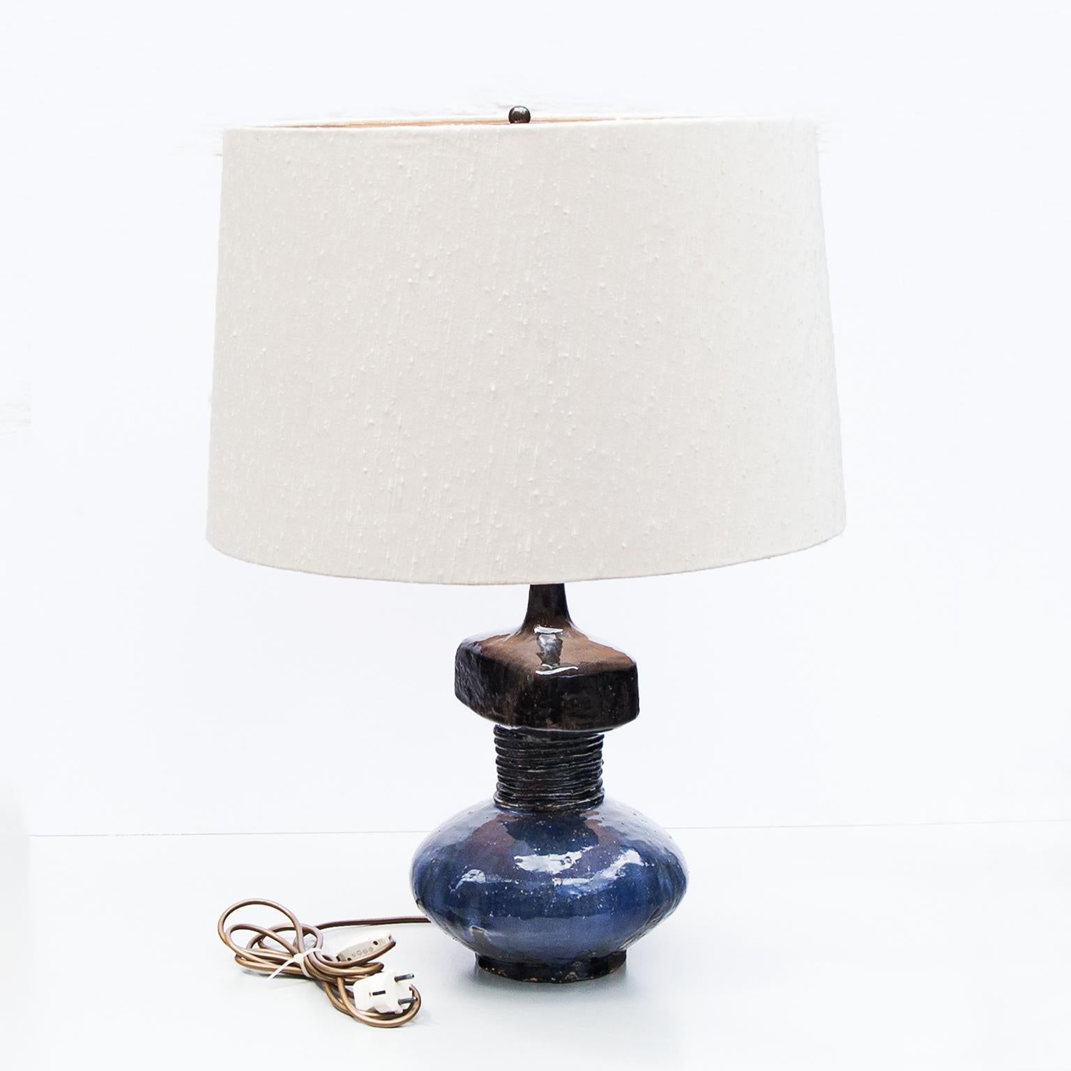 Mid-Century Modern Asshoff Blue Glazed Ceramic Lamp, 1980s For Sale