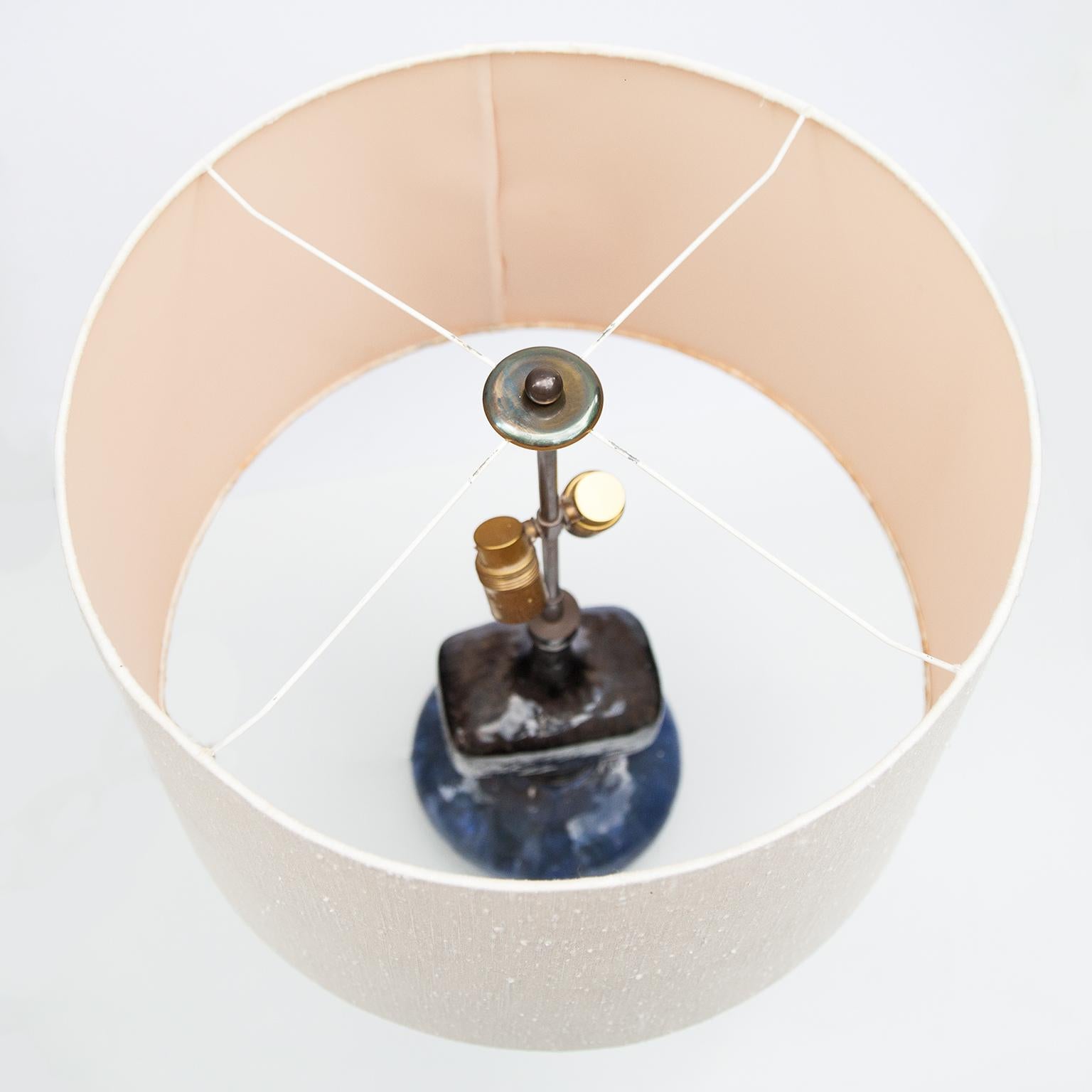 Blau glasierte Keramiklampe von Asshoff, 1980er Jahre (Deutsch) im Angebot