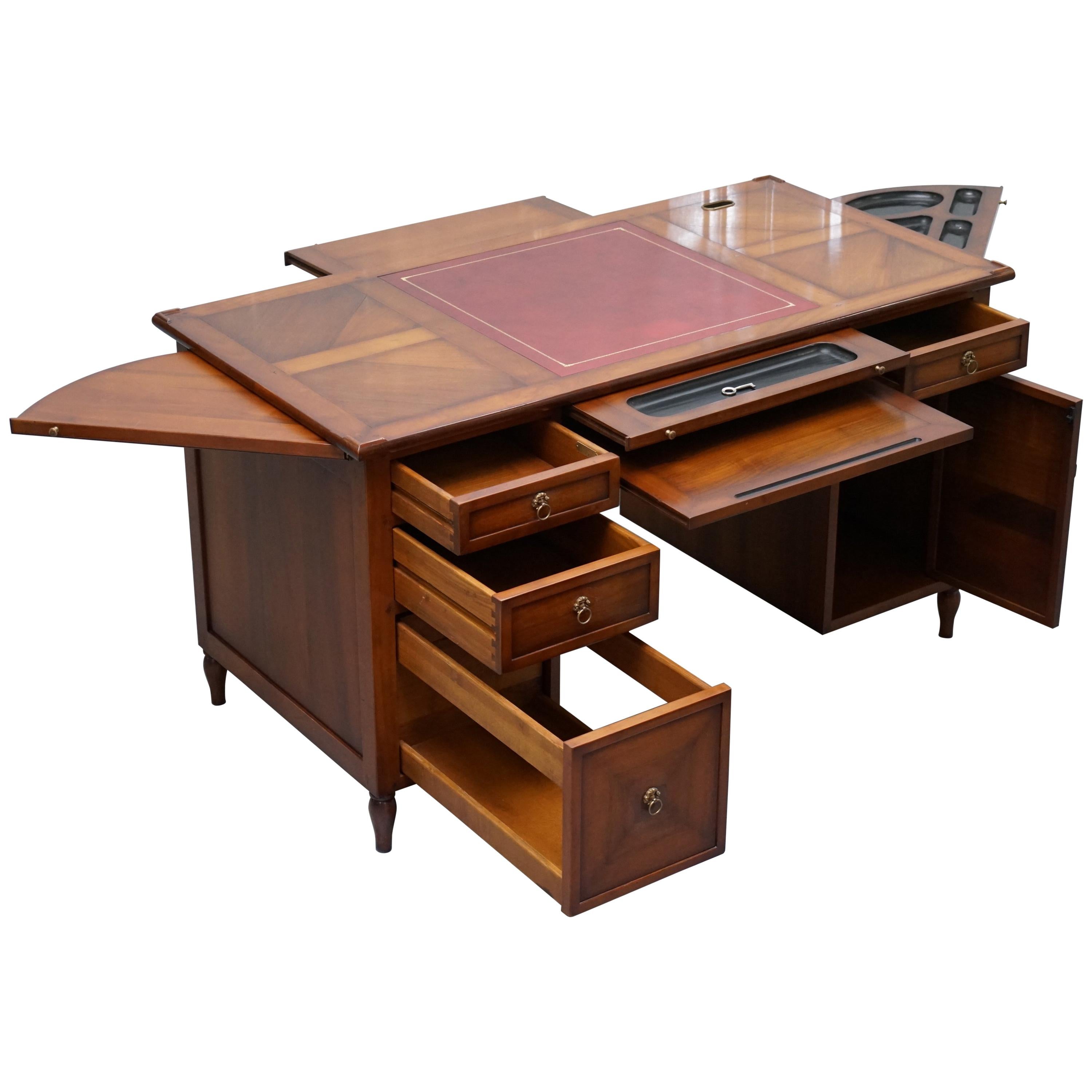 ASSI D'ASOLO ITALY CHERRY WOOD LEATHER DESK DESIGNED To HOUSE COMPUTER