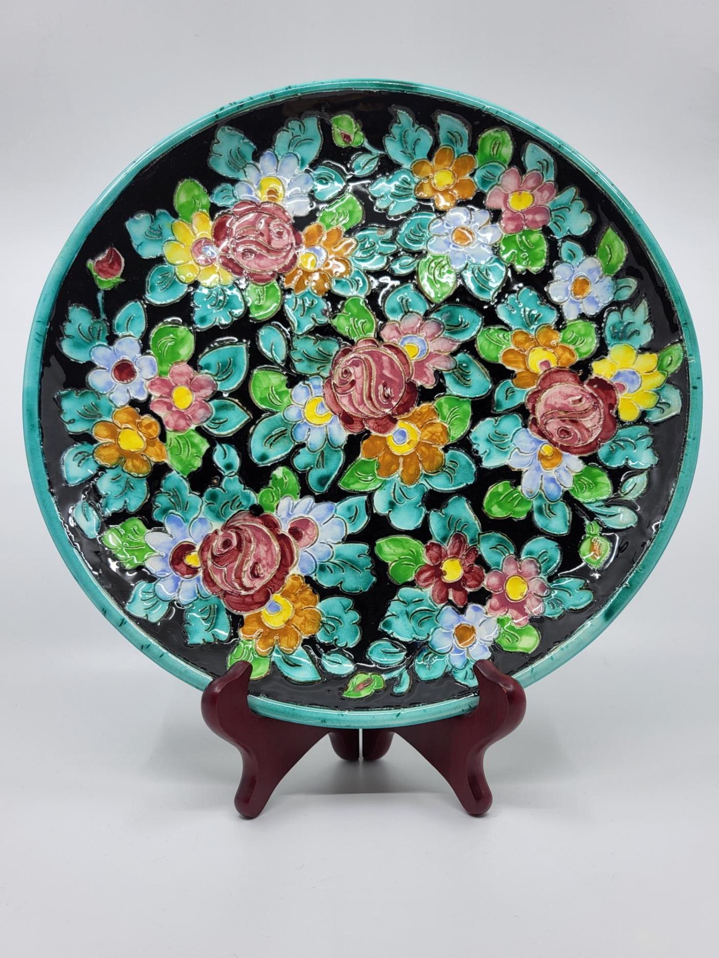 French Provincial Assiette Cerart Monaco céramique Francaise multicolore Côte-d'Azur 1950 Vintage For Sale