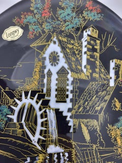 Assiette décorative "Le Hameau" Manufacture Emaux de Longwy numéroté France 1940