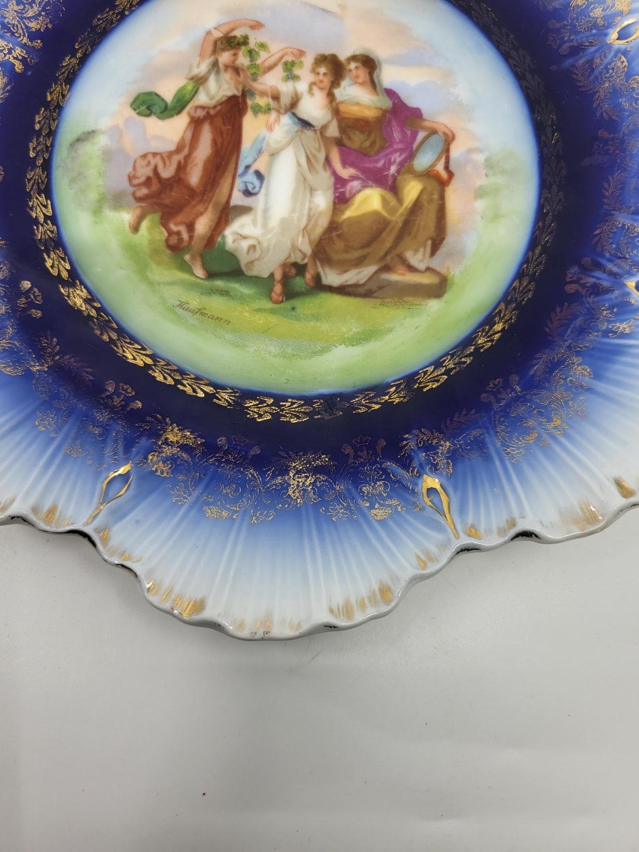 Assiette décorative Victoria Austria en porcelaine Bleu Cobalt fin 19ième siècle en vente 1