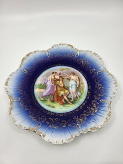 Assiette décorative Victoria Austria en porcelaine Bleu doré or fin circa 1890
