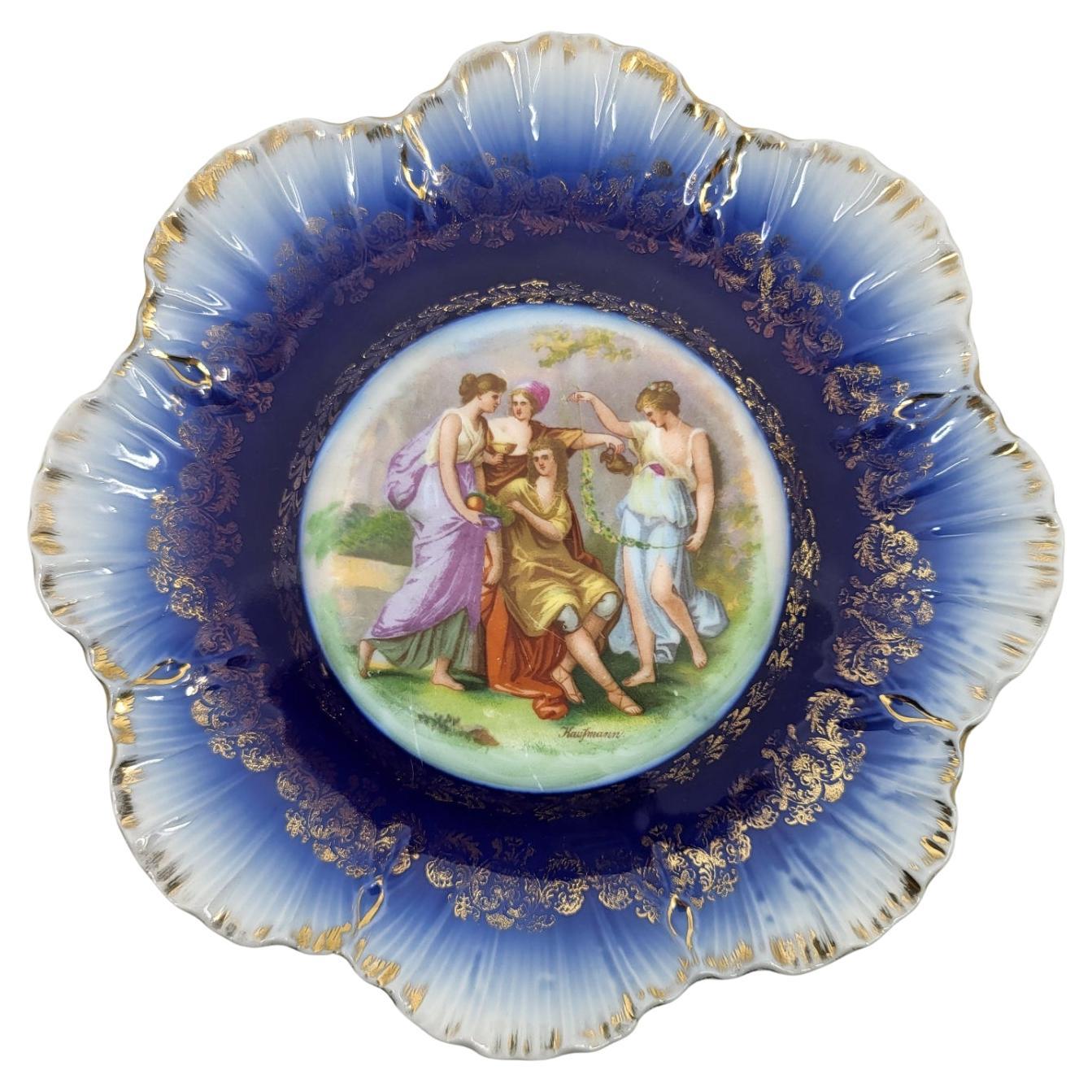 Assiette décorative Victoria Austria en porcelaine Bleu doré ou fin circa 1890