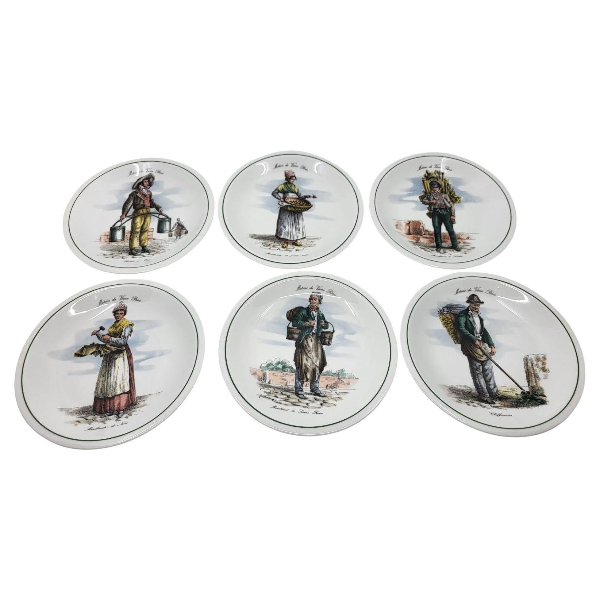 Assiettes en Porcelaine de Luxe Francaise "Métiers du Vieux Paris" (Lote de 6)
