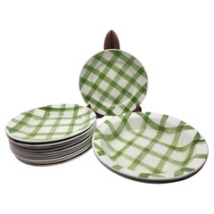 Assiettes et Plats Moulin des Loups Orchies faïence décor vichy Vert (Set de 13)