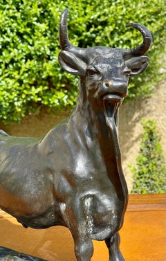 Assigned to A. Clesinger, Bronze " Roman Bull " with Brown Patina, 19th Century