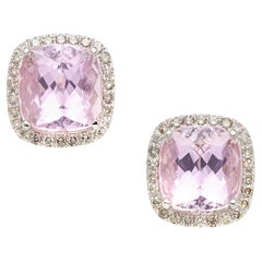 Assil 18k White Gold Kunzite & 5.25 Carat Colored Diamond Earrings, Omega Backs