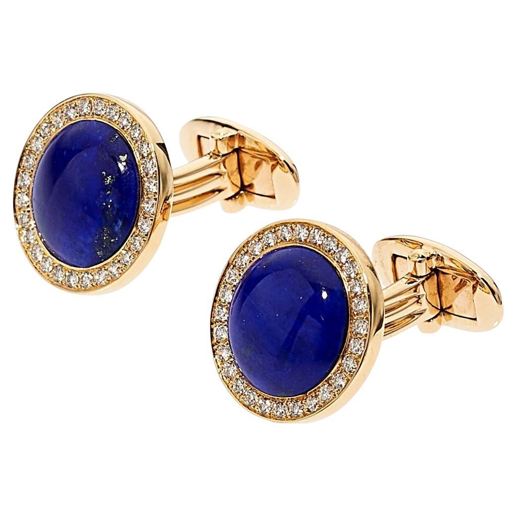 Assil 18k Yellow Gold Lapis Lazuli and Diamond Cufflinks Gorgeous!