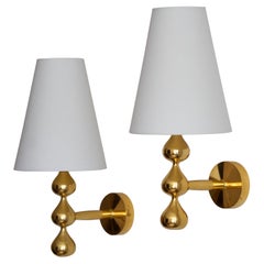 Vintage Assmussen Design, Wall Lights, Gold-Plate, Fabric, Denmark, 1975