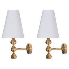 Assmussen Design, Wall Lights, Gold-Plate, Fabric, Denmark, 1980s