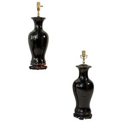 Associated Pair of 19th Century Chinese Porcelain Mirror Black Lamps