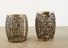 Associated Pair of Asian Brass Garden Stools or Drink Tables