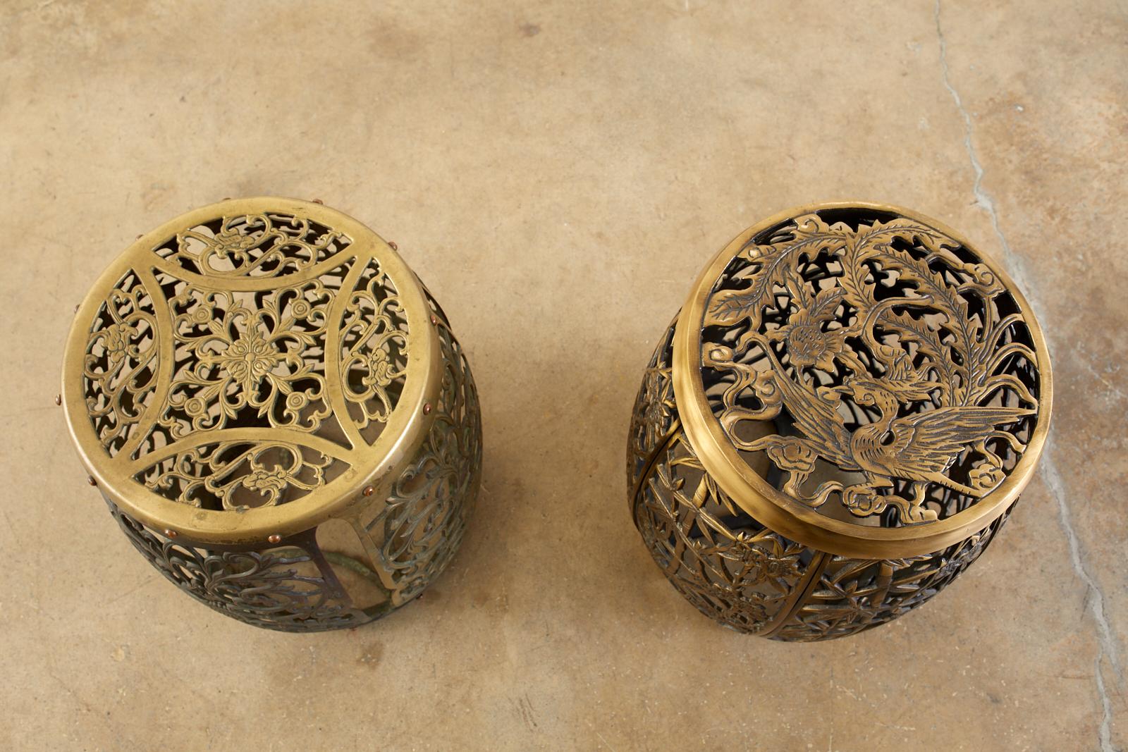 Chinese Export Associated Pair of Asian Brass Garden Stools or Drink Tables