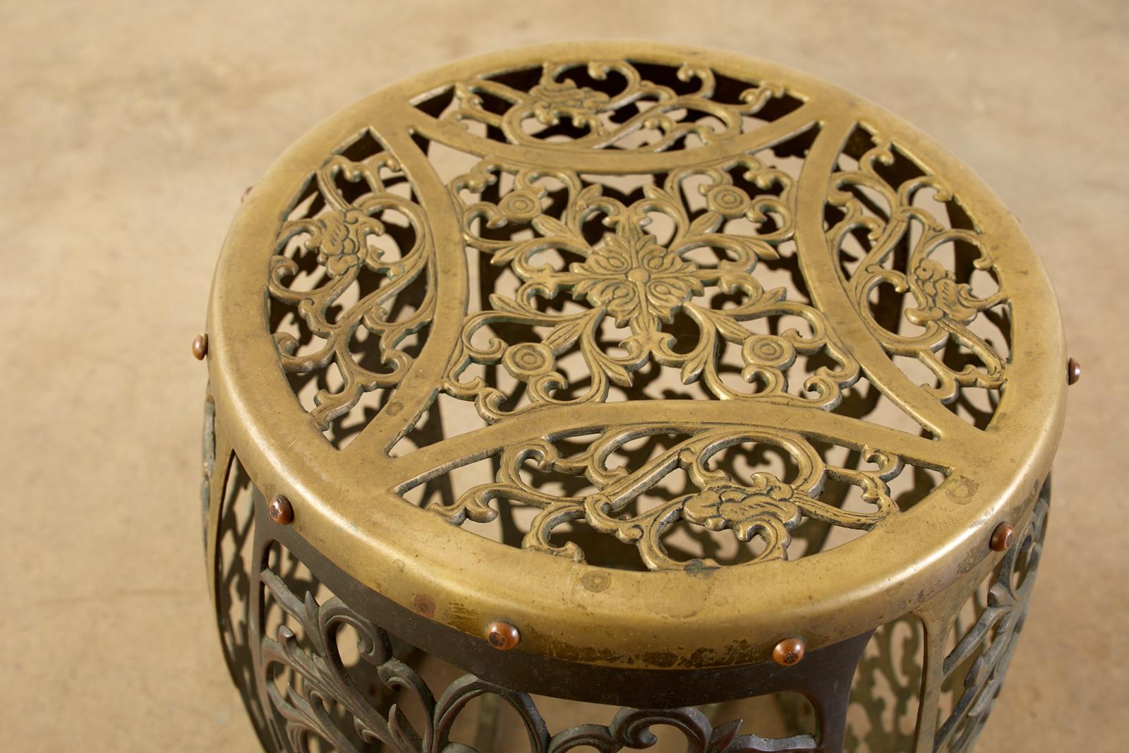 Associated Pair of Asian Brass Garden Stools or Drink Tables In Good Condition In Rio Vista, CA