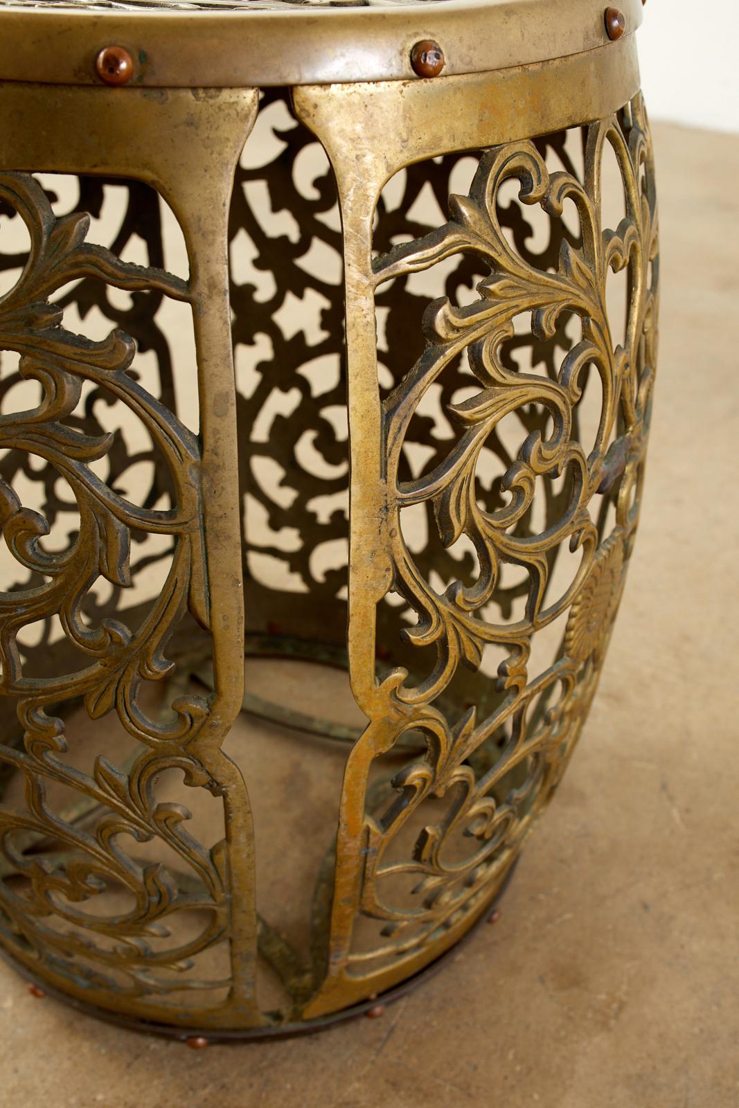 Associated Pair of Asian Brass Garden Stools or Drink Tables 1