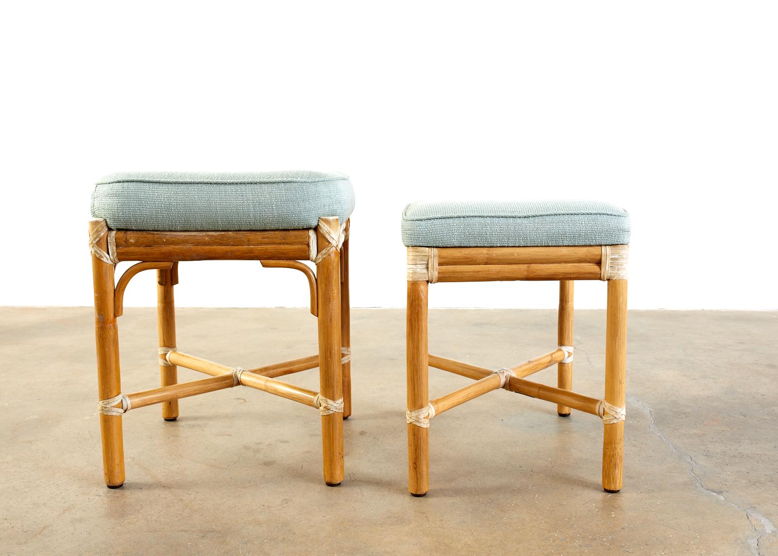 Associated Pair of McGuire Bamboo Rattan Footstools 2