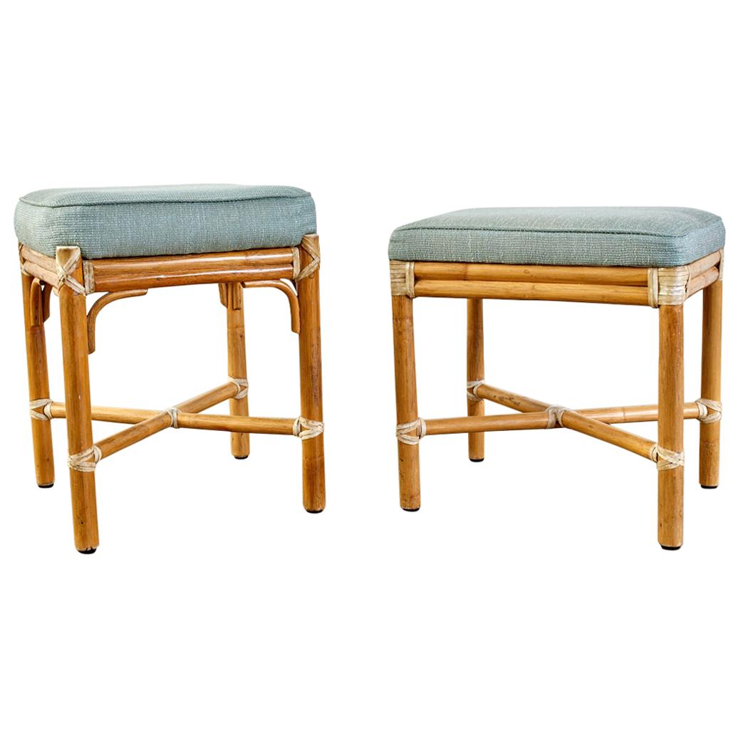 Associated Pair of McGuire Bamboo Rattan Footstools
