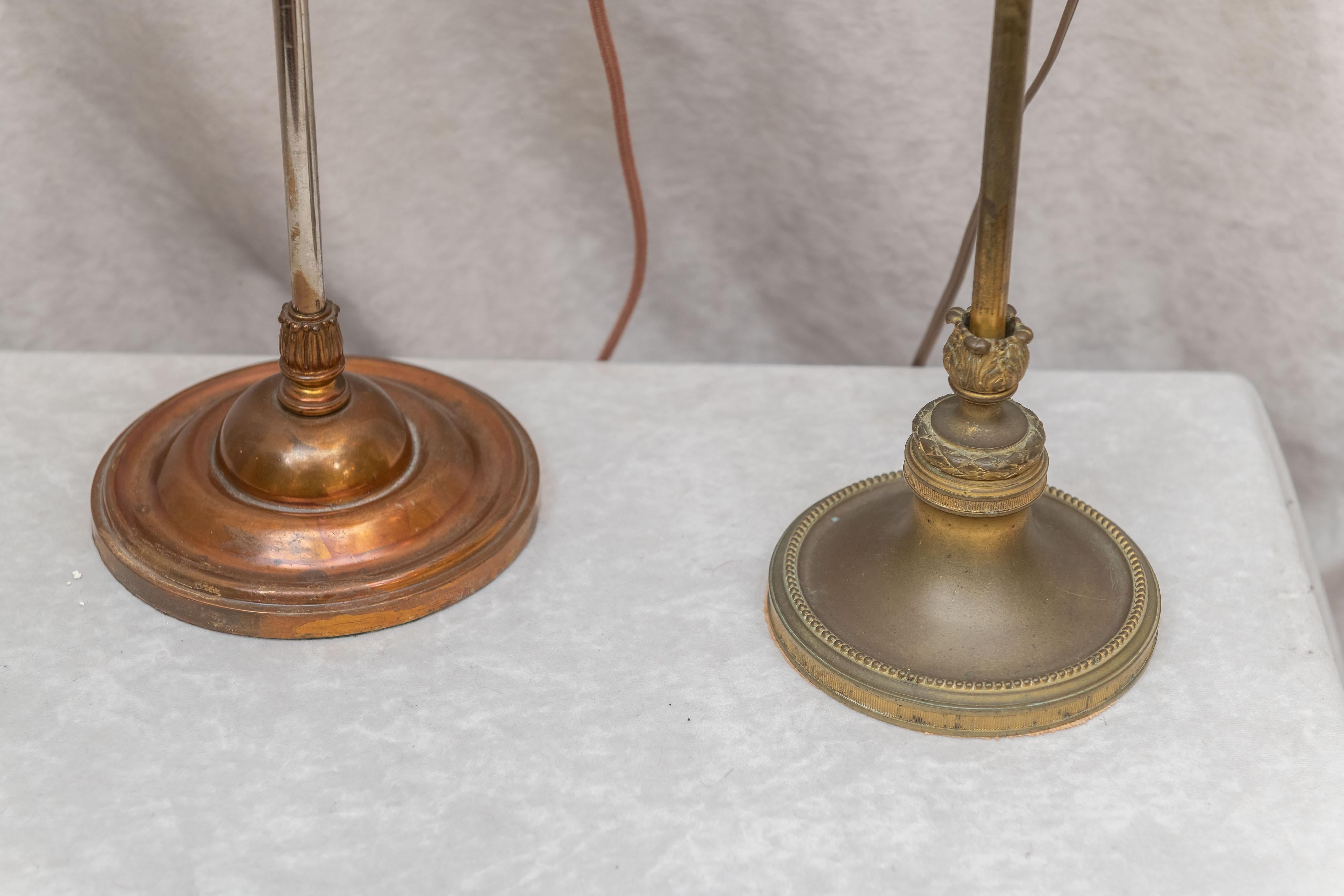 Associated Pair of Art Nouveau Table Lamps w/ Period Glass Shades, circa 1910 For Sale 1