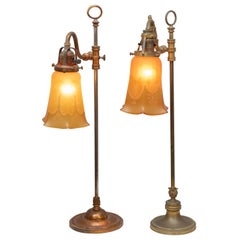 Associated Pair of Art Nouveau Table Lamps w/ Period Glass Shades, circa 1910