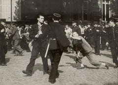 Vintage Paris, Demonstration on Blvd St Germain, 1947 Silver Gelatin B and W Photography