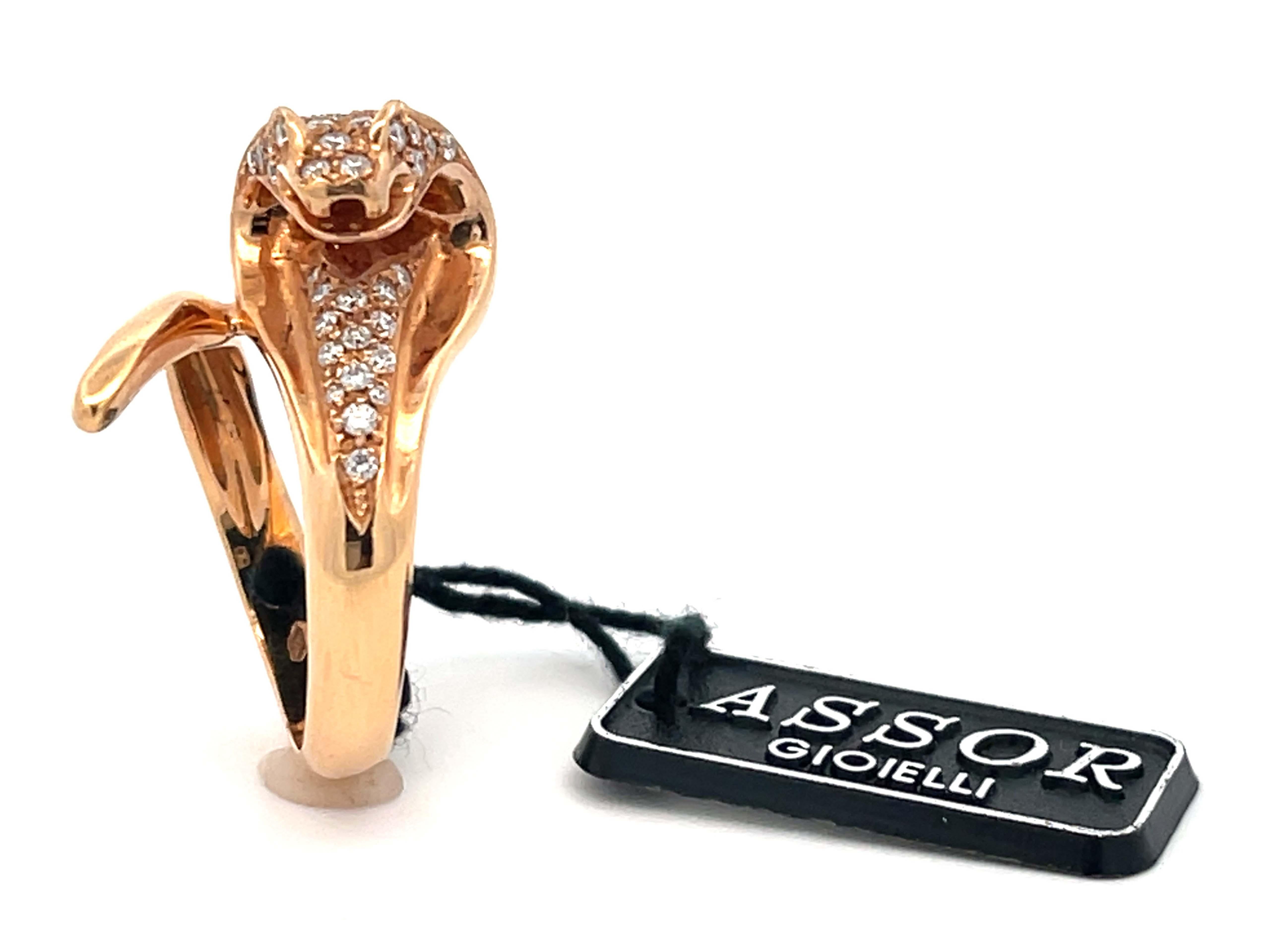 Assor Gioielli Diamond Cobra Ring in 18k Rose Gold For Sale 5
