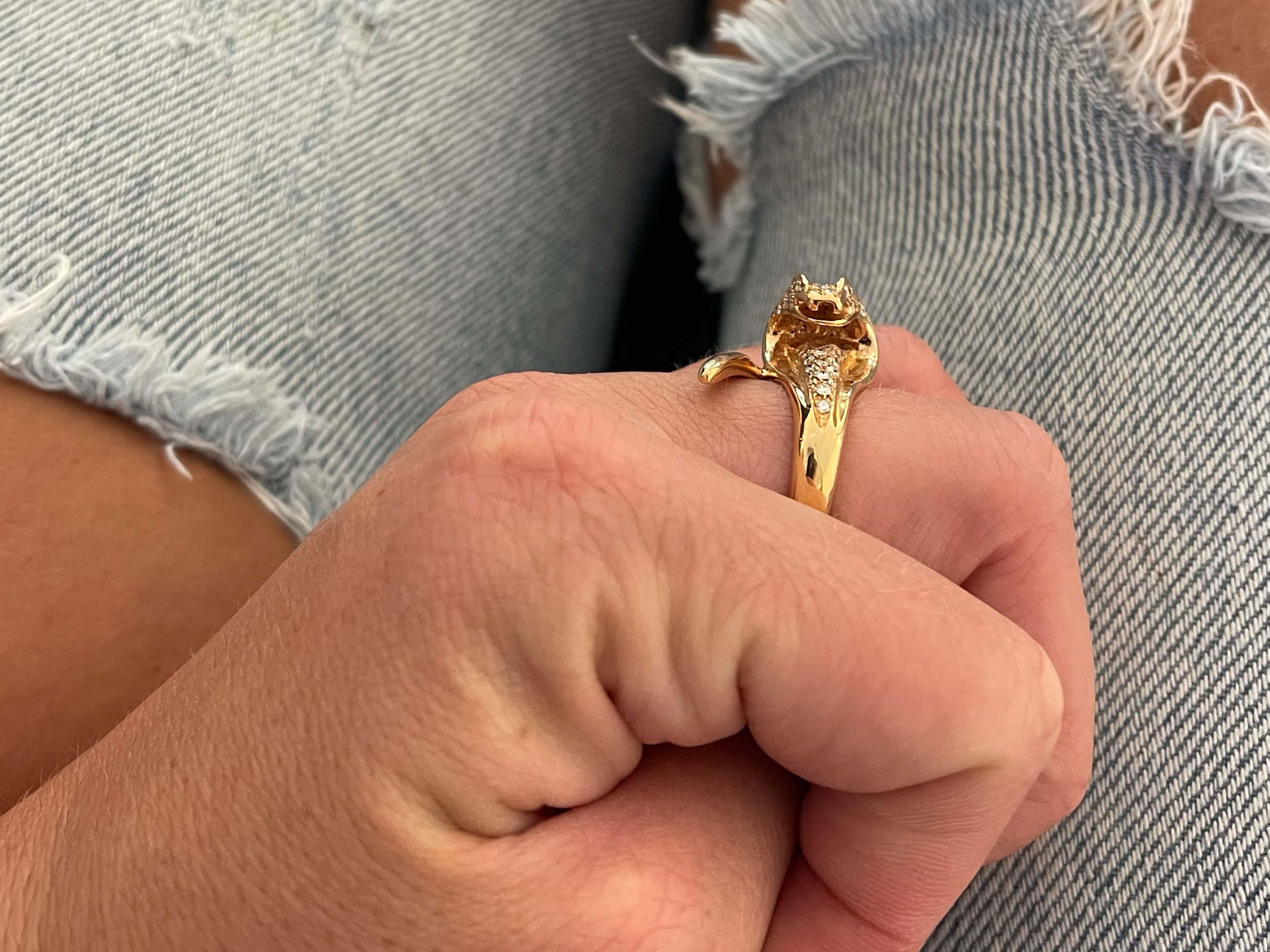 Women's or Men's Assor Gioielli Diamond Cobra Ring in 18k Rose Gold For Sale