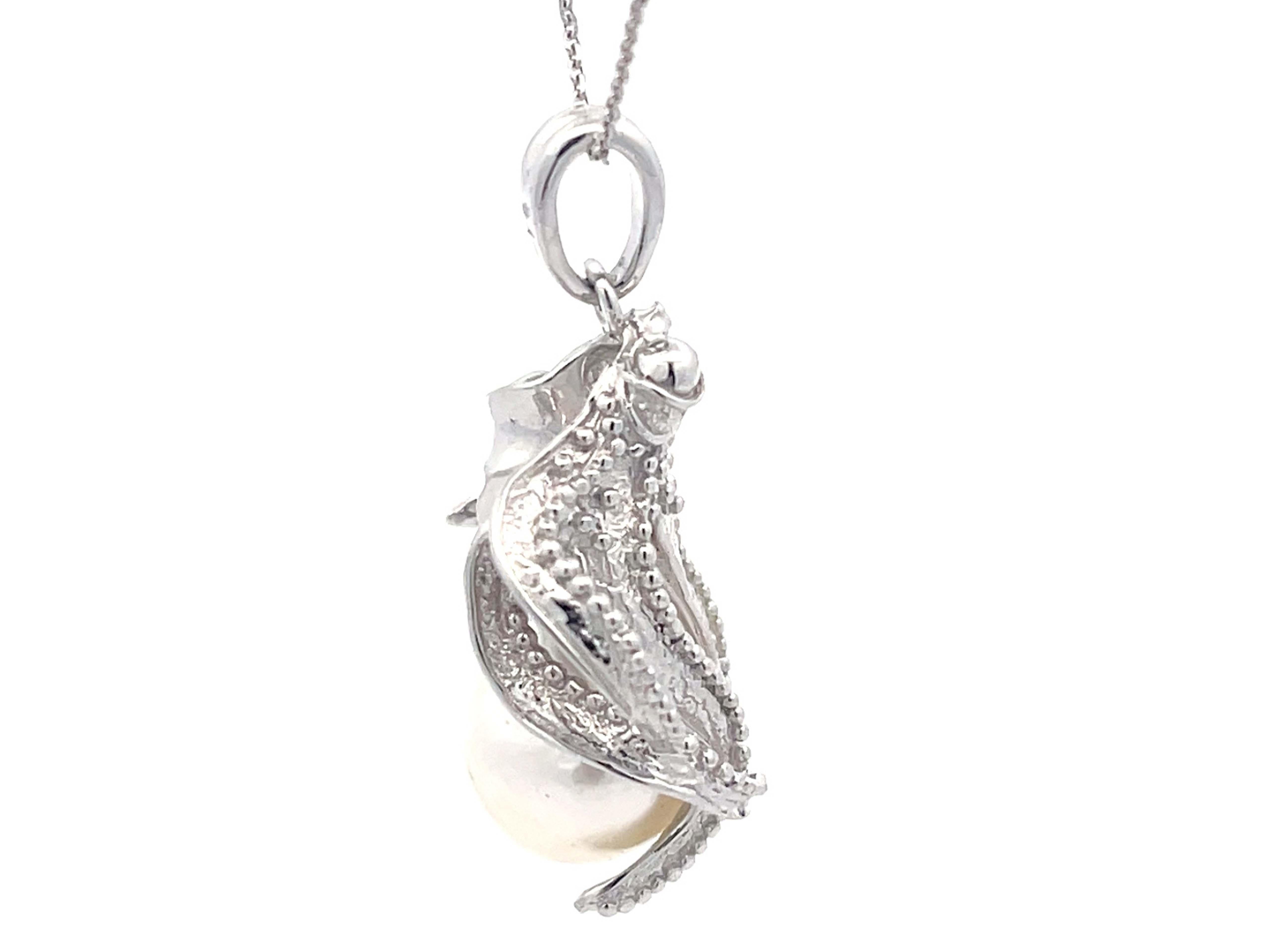 Assor Gioielli Octopus Baroque Pearl Pendant on Chain in 18k White Gold In Excellent Condition For Sale In Honolulu, HI