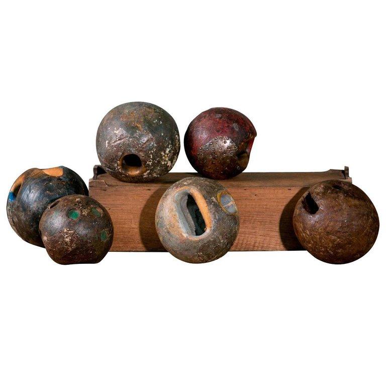 Belgian Assorted Antique European Game Balls of wood and metal. Highly decorative. 