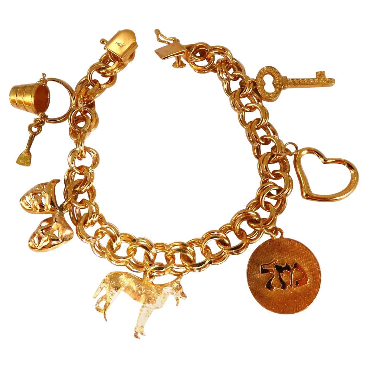 Assorted Lucky Charms Bracelet 14 Karat For Sale