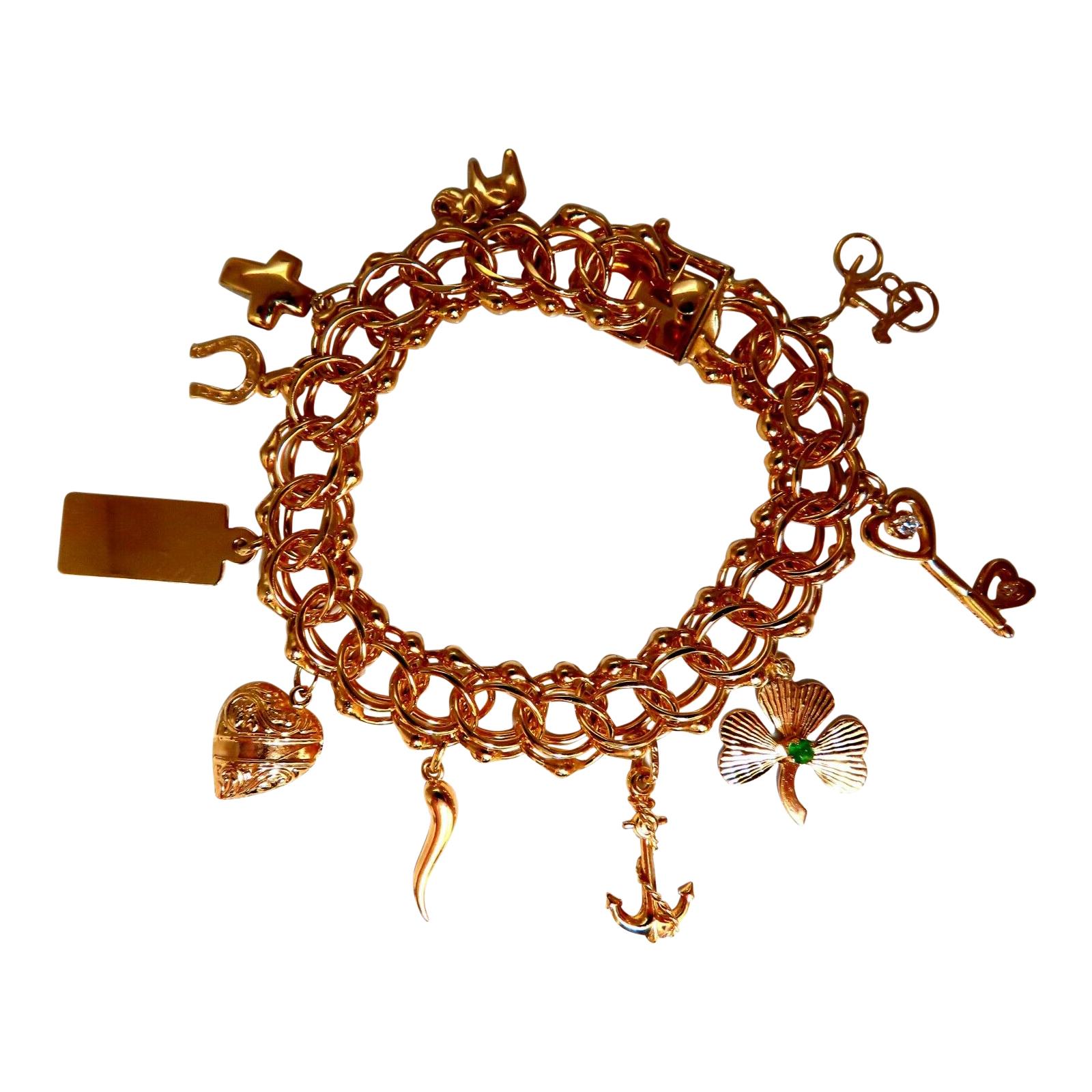 Assorted Lucky Charms Bracelet 14 Karat For Sale