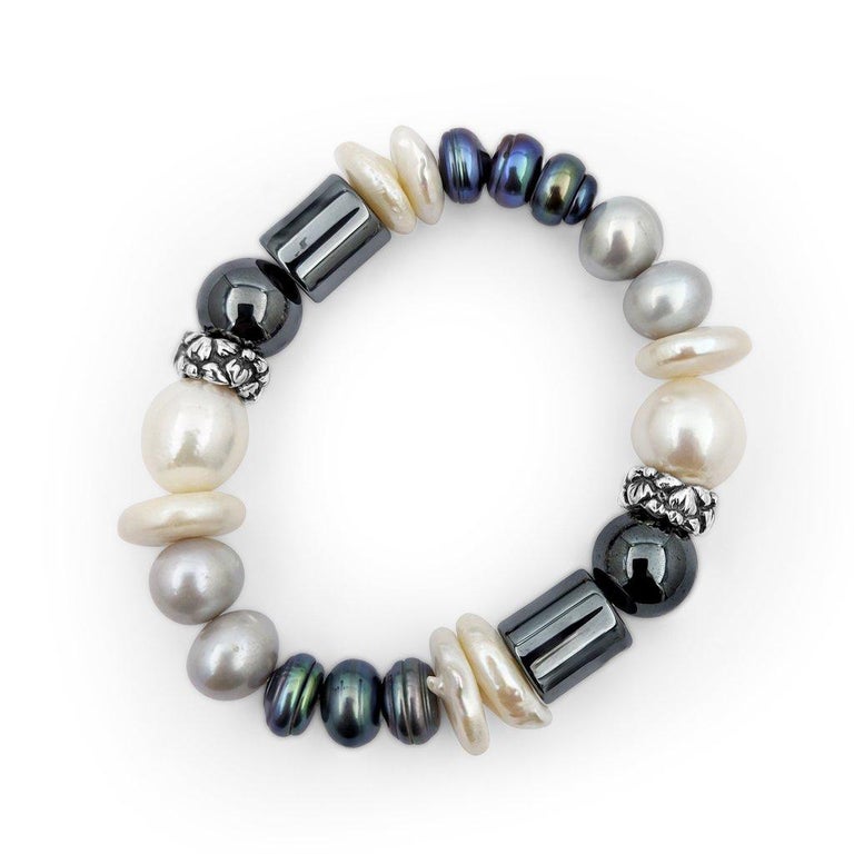 Assorted Pearl and Gemstone Stretch Bracelet For Sale at 1stDibs