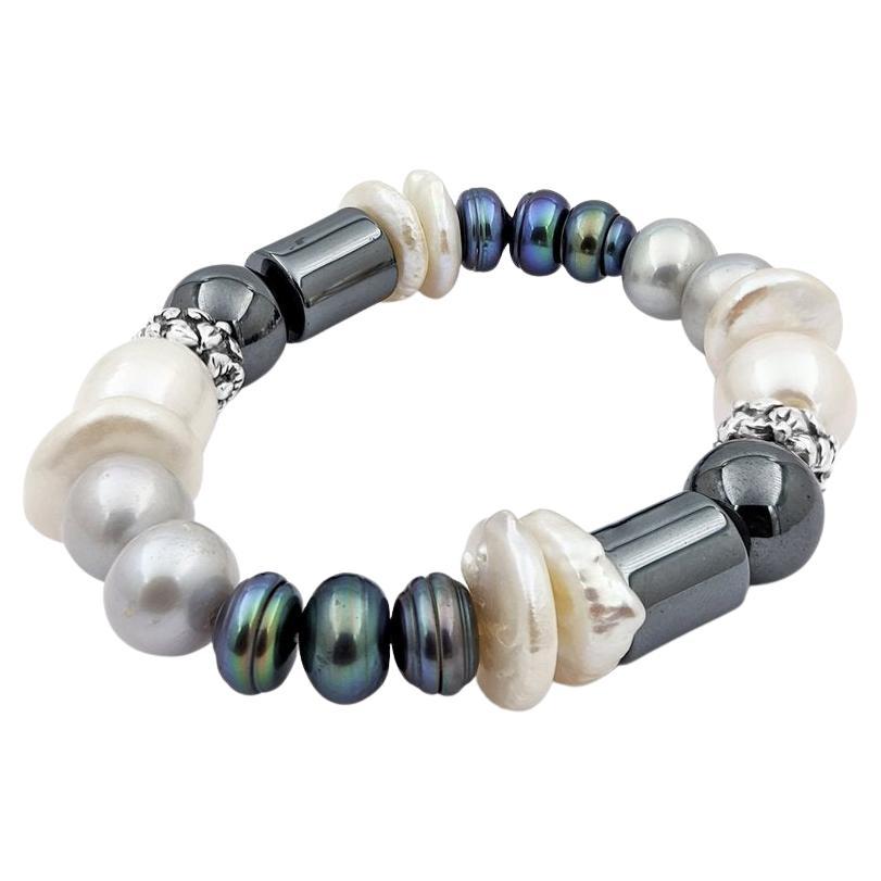 Assorted Pearl and Gemstone Stretch Bracelet For Sale