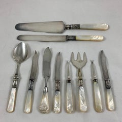 Assorted Pearl Handled & Sterling Silver Collared Table Servers, Mixed Set of 10
