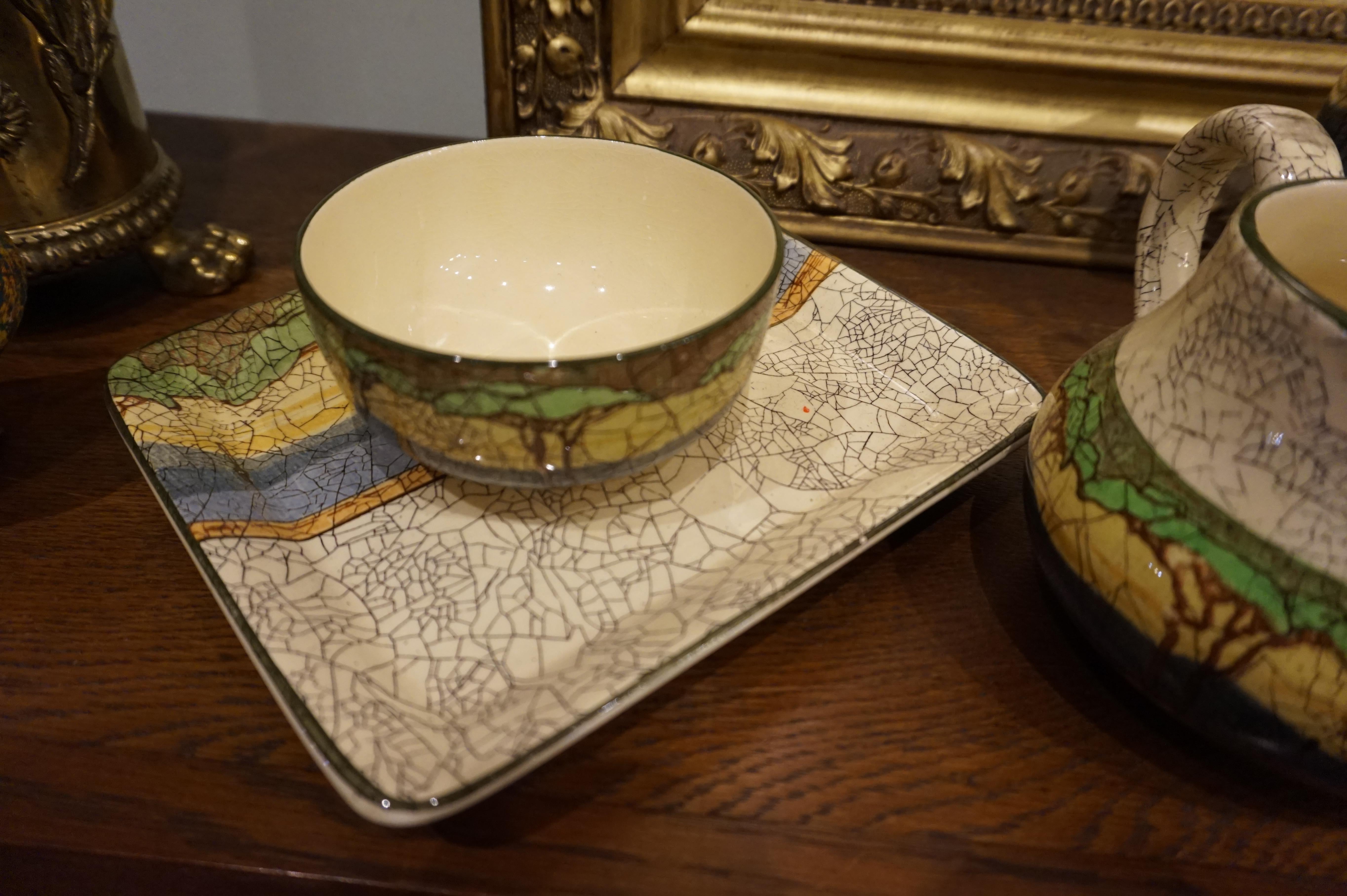 English Assorted Royal Doulton Arts & Crafts Deadwood Crackle China Set